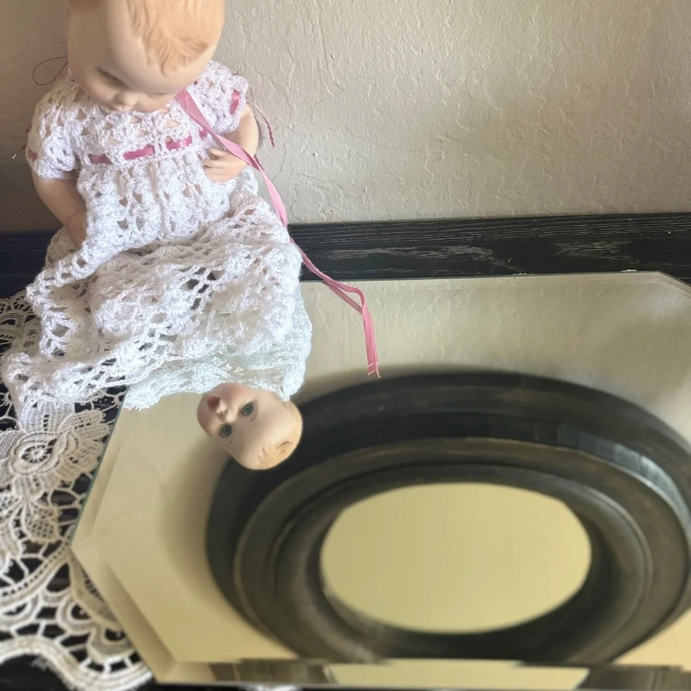 Vintage beveled glass vanity tray mirror